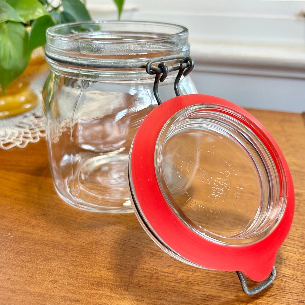 Vintage Vetreria di Fidenza Glass Canister Jar with Red Rubber Seal – Italy